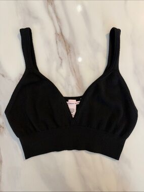 Victoria's Secret Black Soft Crop Top V-Neck Bralette Top Medium Classic Black